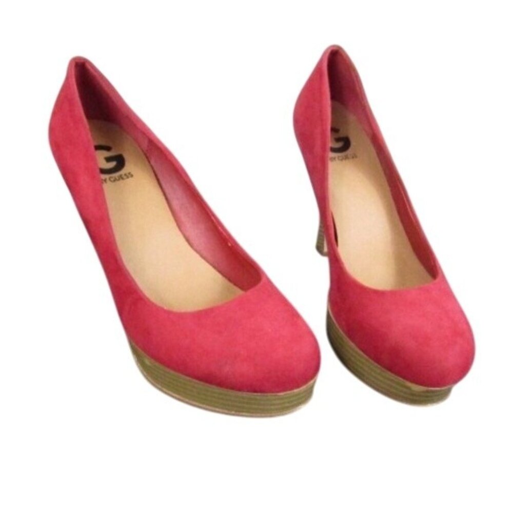 Guess Womens Red Suede Platform Heels Size 7